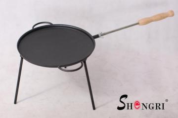 three legs steel  iron fry pan with long handle