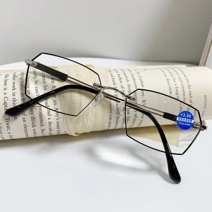 Trendy Rectangle Anti-Blue Light Rimless Reading Glasses for Men