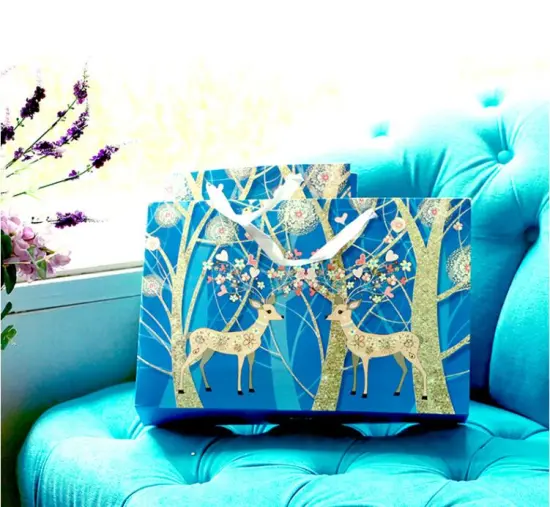 European Style Blue Christmas Deer Gift Paper Bags