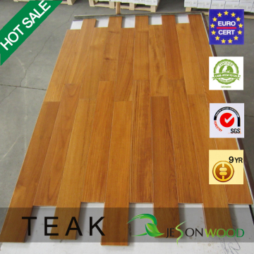 Solid Burma teak hardwood flooring flat surface UV lacquered