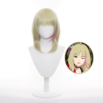 Wonder Egg Priority Kawai Rika Cosplay Wig - ผมบลอนด์ตรง 40 ซม. กับสีชมพู
