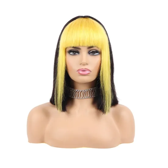 Drop Shipping Virgin Hair Silky Straight Brazilian Human Hair Wigs with Bang No Lace Front Wigs for Black Women Yellow bang