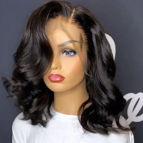 10a grade body wave 8 10 12 14 inches human hair bob lace frontal wigs, pre plucked hd lace 180% density body wave bob lace wig