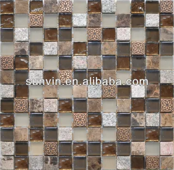 marble stone mosaic tile mixed glass and stainless steel tile mosaic for kitchen room