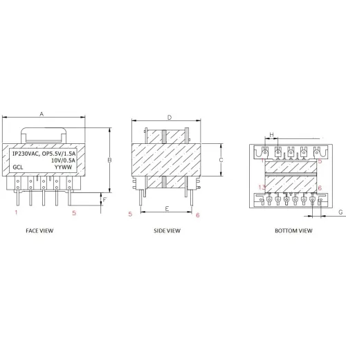 EI نوع 4.25VA 230VAC PCB نصب ترانسفورماتور محصور شده
