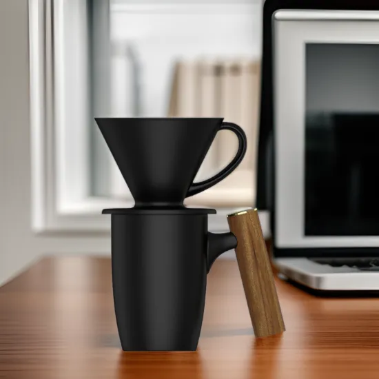 Black Coffee Dripper Set with Mug - DHPO Ceramic Pour Over Coffee Pot