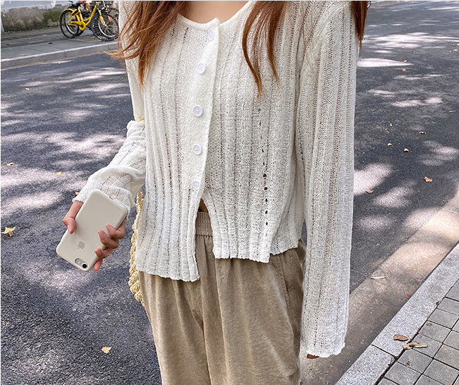 All-match short long-sleeved knitted cardigan