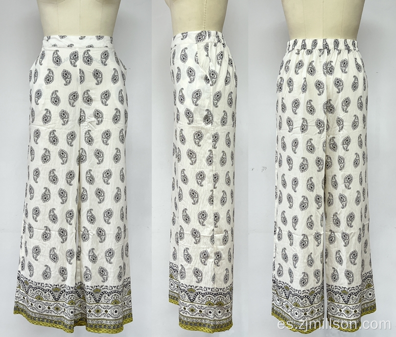 Pantalón de pierna ancha estampada elástica