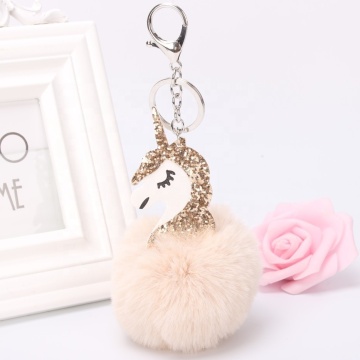 30 Colors Pompom Unicorn Keychain Rabbit Fur Ball Horse Key chain porte clef Bag Car Keyring llavero mujer chaveiros For Women