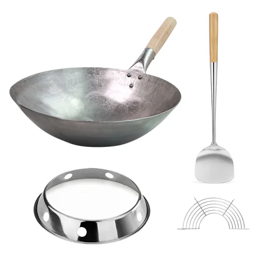 High-Quality Hand-Hammered Indian Industrial Carbon Steel Wok