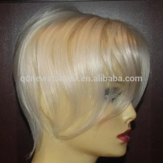 Fashion Style Natural Straight Short White Synthetic Hair Lady Wigs