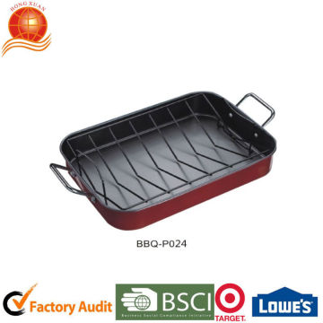 Charcoal grill BBQ roasting pan/factory selling non-stick bbq grill roasting pan with grid BBQ-P024