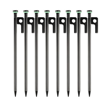 8PCS Heavy Duty 12in Black Coating Tent Stakes for Hard Ground with Storage Pouch