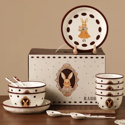Bunny Easter Vintage Peter Rabbit 4-Person Microwaveable Ceramic Dinner Set