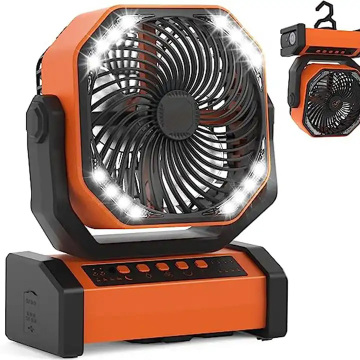 4-Speed Auto-Oscillating Rechargeable Battery Fan with LED Light - 20000mAh Camping Fan