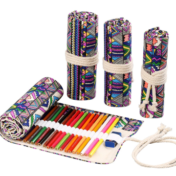 Handmade Canvas Pencil Case with Roll Up Design for Coloured Pencils (12-72 Holes) - Ideal for Schools and Offices