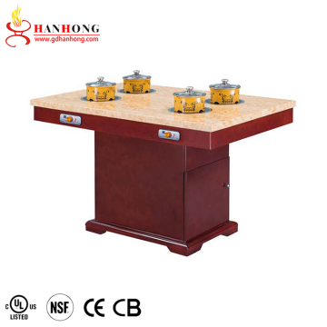 UL Factory Custom Electric Hotpot Dining Table with Commercial Marble Top for Restaurants