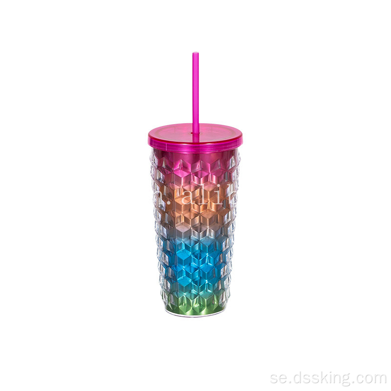 18 oz dubbelglasad plastkopp diamantskurna sippy kopp majsmugg