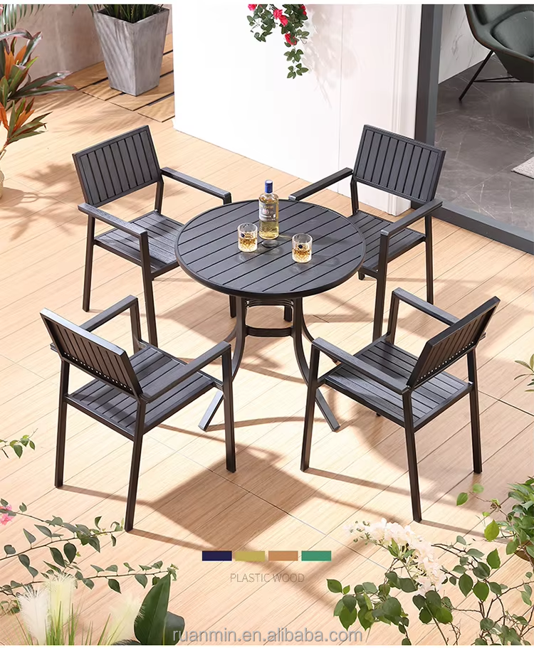 Outdoor aluminum-plastic wood round table