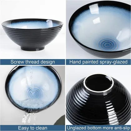 Japanese-Style Handmade Ceramic Ramen Bowl Set with Accessories