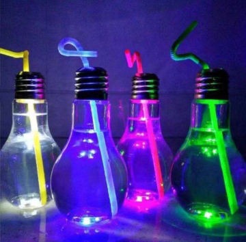 Light Bulb Shaped Plastic Bottles 200ML/400ML/500ML - Clear PET LED Light Up Bulb Juice Bottles for Parties