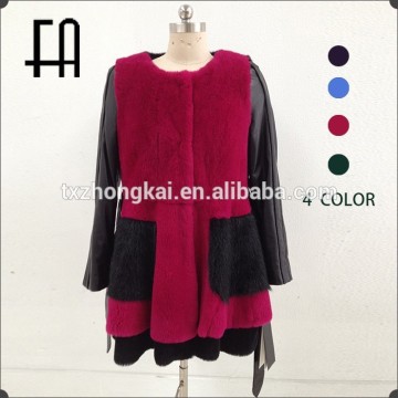 Factory direct wholesale fashion women round neck long rex rabbit fur coat