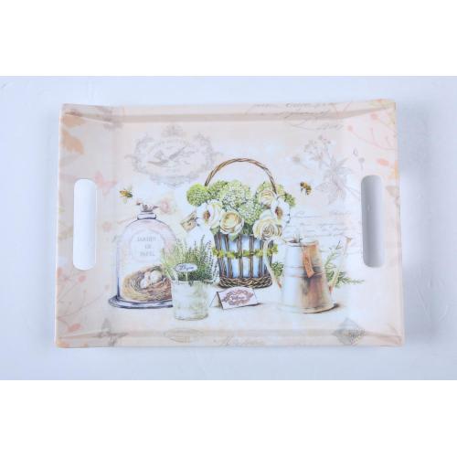 Large Floral Serving Tray Set