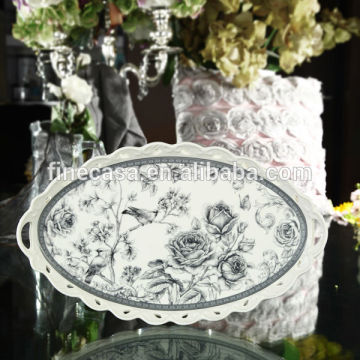 15 Inches Fine New Bone China Elegant Serving Tray of Nocturne