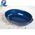 Microwave safe oval corrugated carving ceramic bakeware set