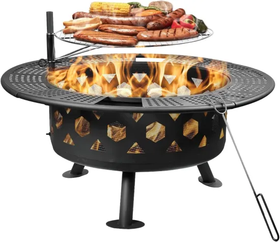 32 Inch 2-in-One Outdoor Fire Pit for Camping and BBQ