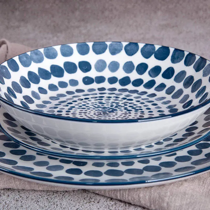 Best Selling High Quality Wholesale Durable Sustainable Customized Natural Plant Indigo Printing China Ceramic Dinnerware Porcelain Tableware Dinner Set