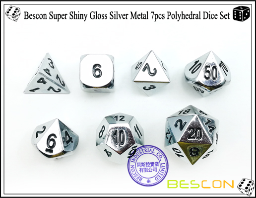 Bescon Super Shiny Gloss Silver Metal 7pcs Polyhedral Dice Set-3