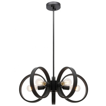 Modern Iron Circular Pendant Light with 5 LED Lights - Matte Black Finish