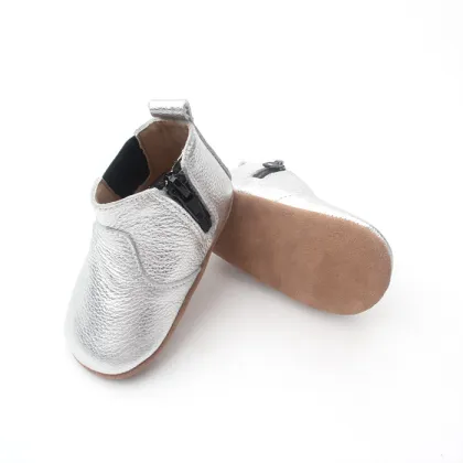 Silvery Leather Winter Baby Kids Chelsea Boots