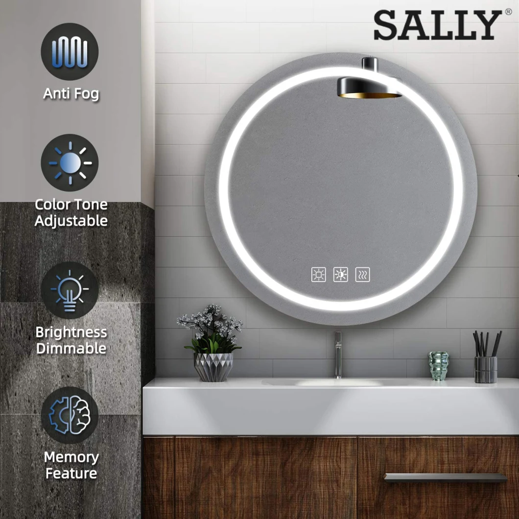 Sally 24 Zoll LED runder Badezimmerspiegel mit Licht Anti-Beschlag dimmbar wasserdicht an der Wand befestigter runder Spiegel Schminkspiegel Make-up beleuchteter Spiegel