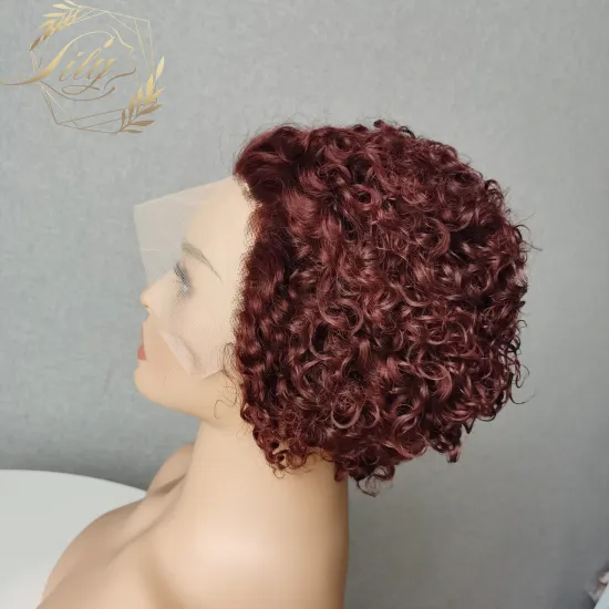 99J Burgundy Pixie Cut Wig,1B/27 Short Curly Human Hair Wigs, Cheap Human Hair Wig Under $26 13X1 Transparent Lace Wig For Women