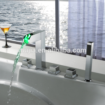 LPF01Square three handle and hand shower 5 holes Brass Bath Mixer