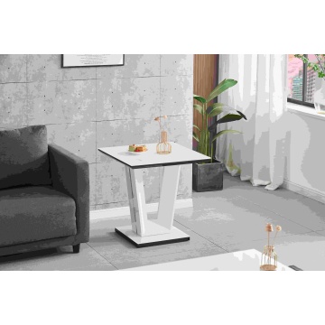 Mesa auxiliar moderna cuadrada de MDF blanco de alto brillo