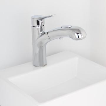 Silver Deck Mounted Single-hole Pull Out Basin Faucet