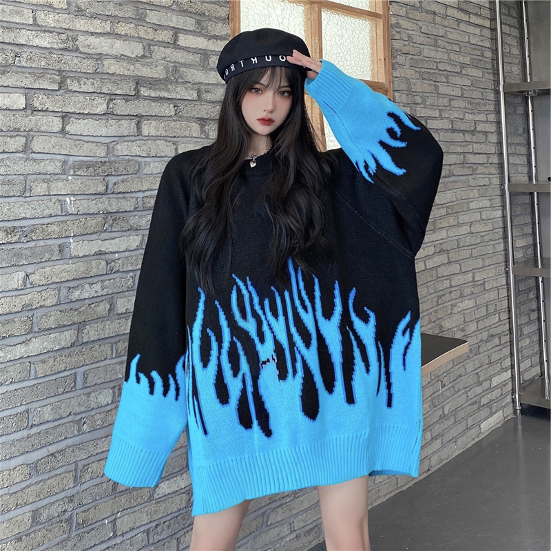 Women Sweater Long Sleeve Flame Bat Sleeve