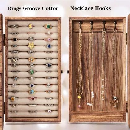 Modern Vintage Solid Wood Jewelry Box - Storage for Rings, Bracelets & Necklaces