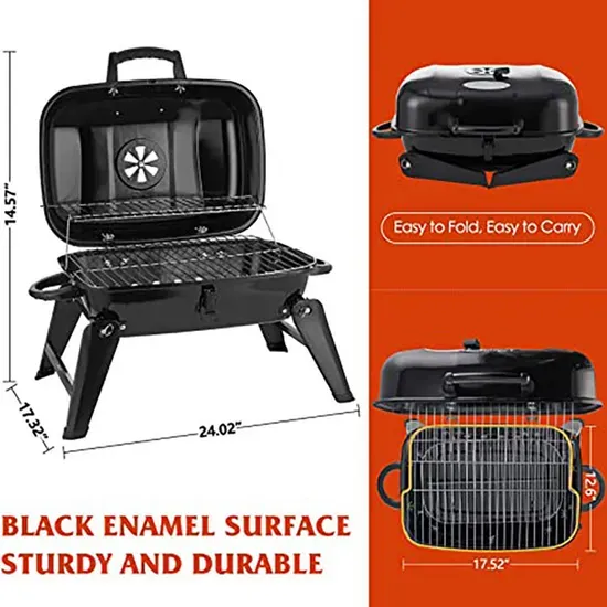 18 Inch Stainless Steel Suitcase-Style Smoker Portable Folding Table Top Grill