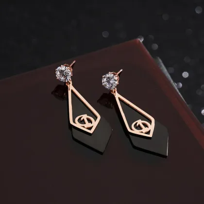 Fashion Rose Gold And Black Zircon Stone Earrings