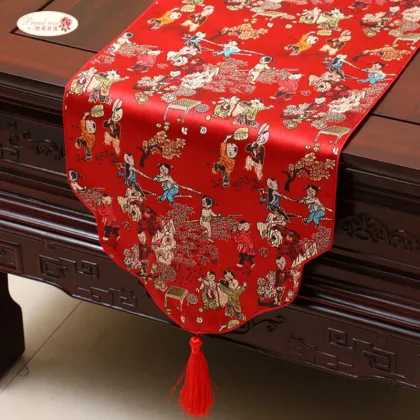Proud Rose Chinese Satin Table Runner Tafelloper Tablecloth Table Flag with Tassels Home Decor Table Cloth Custom