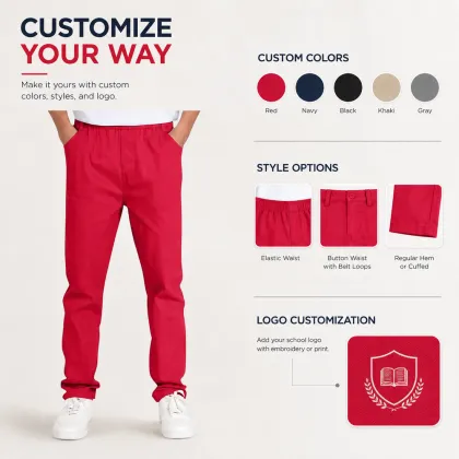 Elastic Waist Button Regular Hem Uniform