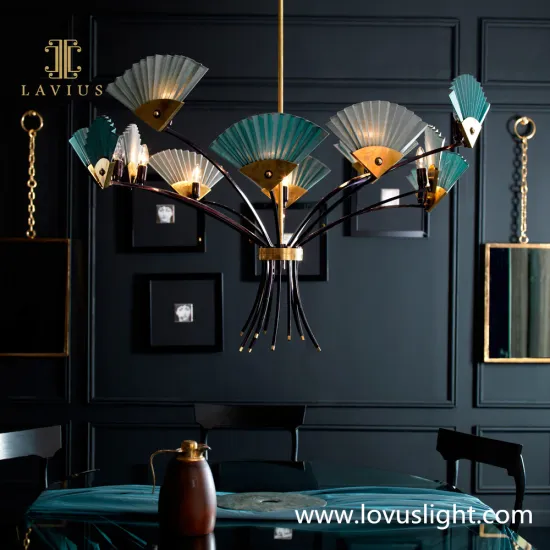 Dark green fan custom creative chandelier atmosphere decoration villa restaurant chandelier
