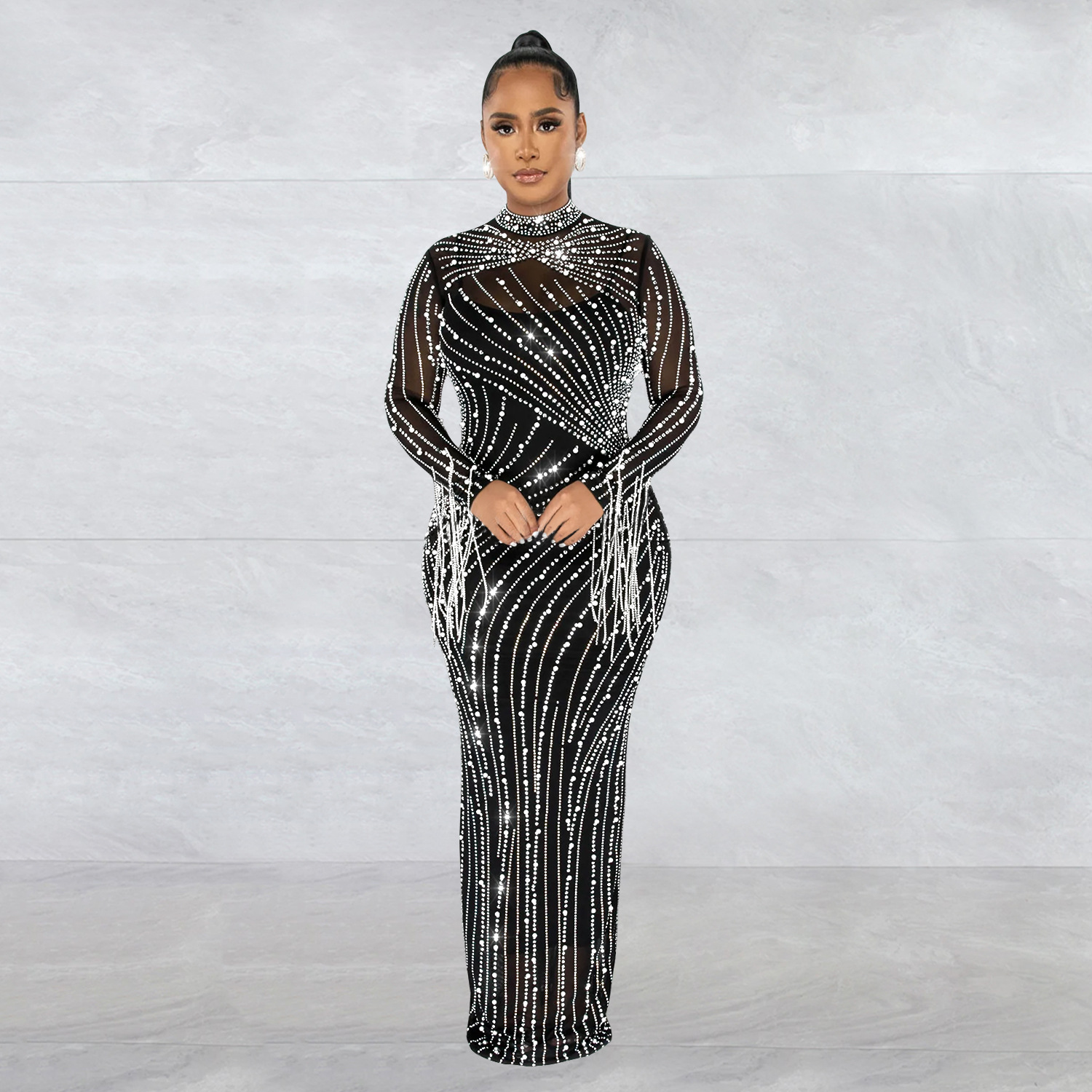 Sexy transparent crystal sleeveless evening gown