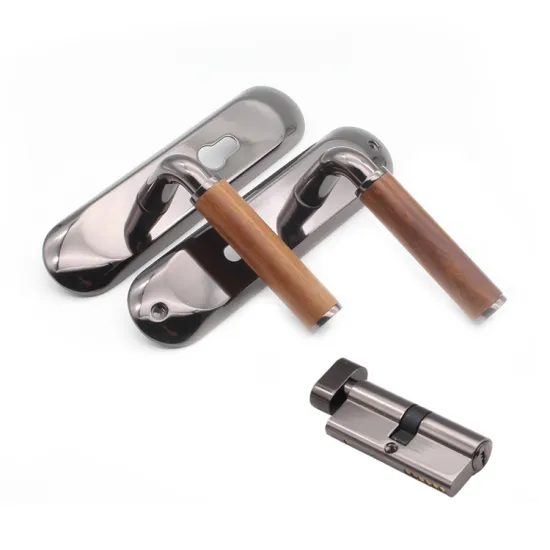 Round Wooden Grand Interior Bedroom Door Handle with Black Lock Core