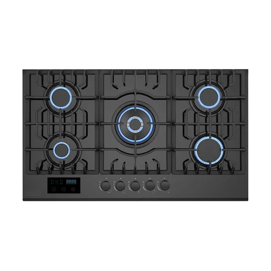 Chinese Supplier 5 Burner Gas Hob with Tempered Glass Cooktop for Kitchen