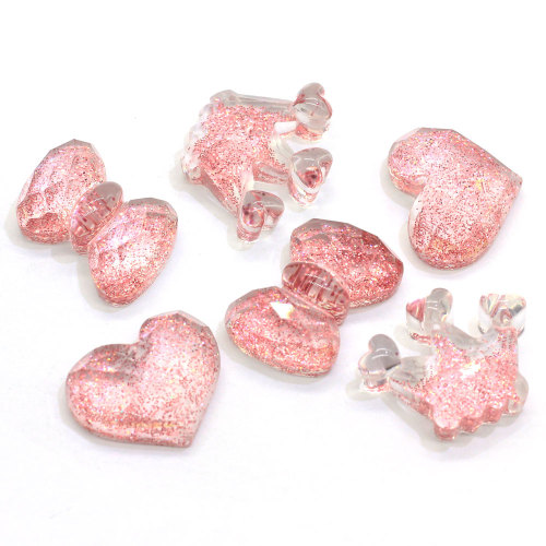 Hot Sale Resin Flat Back Glittery Cabochons Kawaii Heart Bowknot Crown Shape Glitter Slime Charms Cabs For Craft Jewelry Making